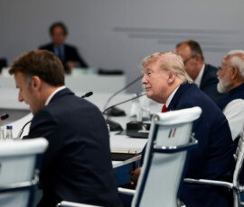 U.S. President Donald Trump attends a working session with G7 leaders and outreach partners on international investment partnerships during the G7 Summit in Evian-les-Bains, France, June 16, 2026. REUTERS/Evelyn Hockstein
