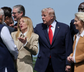 U.S. President Donald Trump, Italian Prime Minister Giorgia Meloni, European Commission President Ursula von der Leyen, Egyptian President Abdel Fattah al-Sisi, South Korea's President Lee Jae Myung, India's Prime Minister Narendra Modi, Kenya's President William Ruto and British Prime Minister Keir Starmer attend a family photo session during the G7 summit, in Evian-les-Bains, France, June 16, 2026. REUTERS/Christian Hartmann