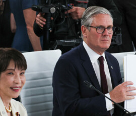 British Prime Minister Keir Starmer and Japanese Prime Minister Sanae Takaichi attend a working session with G7 leaders and outreach partners on international investment partnerships, during the G7 summit, in Evian-les-Bains, France, June 16, 2026. REUTERS/Isabel Infantes/Pool