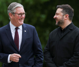 British Prime Minister Keir Starmer and Ukrainian President Volodymyr Zelenskiy meet on the sidelines of the G7 summit, in Evian-les-Bains, France, June 16, 2026. REUTERS/Isabel Infantes/Pool