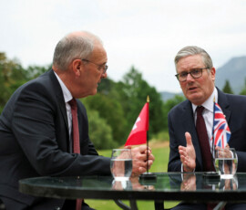British Prime Minister Keir Starmer and Switzerland's Federal President Guy Parmelin attend a bilateral meeting on the sidelines of the G7 summit, in Evian-les-Bains, France, June 16, 2026. REUTERS/Isabel Infantes/Pool
