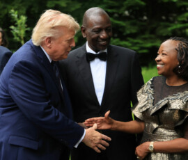 U.S. President Donald Trump greets Kenya's President William Ruto and his wife after a family photo prior to a gala dinner as part of the G7 summit in Evian-les-Bains, France, June 16, 2026. Ludovic Marin/Pool via REUTERS