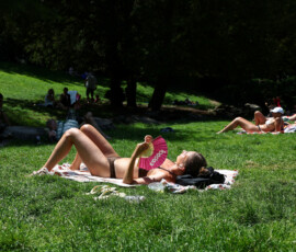 People sunbathe in the Parc des Buttes-Chaumont in Paris as temperatures rise during a heatwave affecting a large part of France, June 22, 2026. REUTERS/Abdul Saboor