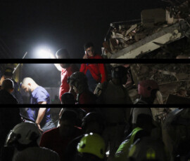 People inspect the site of a collapsed building after an earthquake in Caracas, Venezuela, June 24, 2026. REUTERS/Leonardo Fernandez Viloria