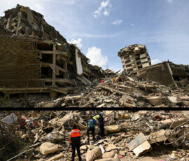 People search for casualties amid the rubble of collapsed buildings, in the aftermath of earthquakes in La Guaira, Venezuela, June 25, 2026. REUTERS/Maxwell Briceno