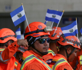 Rescuers to be deployed in support of those affected by the earthquakes in Venezuela, wait to board an aircraft at El Salvador's Air Force Second Air Brigade in San Luis Talpa, El Salvador, June 25, 2026. REUTERS/Jose Cabezas