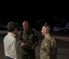 U.S Marine Corps Major General Kevin Jarrard is welcomed following his arrival to oversee the U.S. teams deployed to support relief operations following earthquakes in Venezuela, at a location given as Caracas, VENEZUELA in this handout image released on June 25, 2026. United States Embassy Caracas via X/Handout via REUTERS THIS IMAGE HAS BEEN SUPPLIED BY A THIRD PARTY. MANDATORY CREDIT.