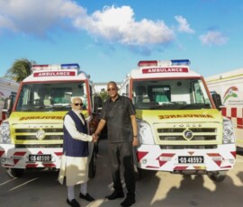PM Modi handed over the ‘Made in India’ Fast Patrol Vessel (FPV) PS LESPWAR to President Dr. Patrick Herminie at the Seychelles Coast Guard Base