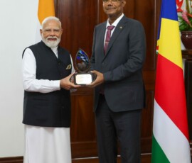 PM Modi received the 'Guardian of the Blue Horizon' honour from Seychelles President Dr. Patrick Herminie