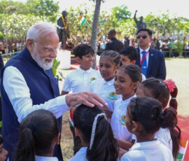 PM Narendra Modi paid homage to Mahatma Gandhi at the Peace Park in Victoria, Seychelles