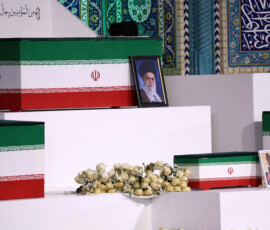 Iran's late Supreme Leader Ayatollah Ali Khamenei's picture is kept during his farewell ceremony, following his death on February 28 during Israeli and U.S. airstrikes on Iran, for international delegates at the Imam Khomeini Grand Mosalla in Tehran, Iran July 3, 2026. Majid Asgaripour/WANA (West Asia News Agency) via REUTERS ATTENTION EDITORS - THIS PICTURE WAS PROVIDED BY A THIRD PARTY. ISRAEL OUT. NO COMMERCIAL OR EDITORIAL SALES IN ISRAEL. NO ACCESS FOR ISRAELI MEDIA. NO USE BBC PERSIAN. NO USE VOA PERSIAN. NO USE MANOTO. NO USE IRAN INTERNATIONAL. NO USE RADIO FARDA. DIGITAL: NO USE BBC PERSIAN. NO USE VOA PERSIAN. NO USE MANOTO. NO USE IRAN INTERNATIONAL. NO USE RADIO FARDA.