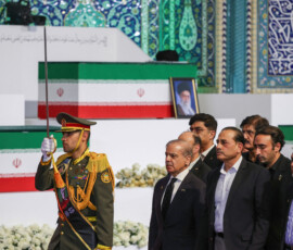 Pakistan's Prime Minister Shehbaz Sharif and other members of a Pakistani delegation attend a farewell ceremony for Iran's late Supreme Leader Ayatollah Ali Khamenei, who was killed on February 28 during Israeli and U.S. airstrikes on Iran, for international delegates at the Imam Khomeini Grand Mosalla in Tehran, Iran, July 3, 2026. REUTERS/Mohammed Salem Foreign media in Iran operate under guidelines set by the Ministry of Culture and Islamic Guidance, which regulates press activity and permissions ISRAEL OUT. NO COMMERCIAL OR EDITORIAL SALES IN ISRAEL. NO ACCESS FOR ISRAELI MEDIA. NO USE BBC PERSIAN. NO USE VOA PERSIAN. NO USE MANOTO. NO USE IRAN INTERNATIONAL. NO USE RADIO FARDA. DIGITAL: NO USE BBC PERSIAN. NO USE VOA PERSIAN. NO USE MANOTO. NO USE IRAN INTERNATIONAL. NO USE RADIO FARDA.