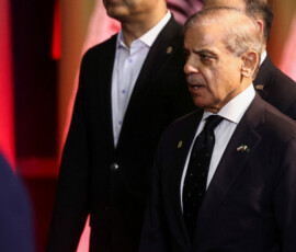 Pakistani Prime Minister Shehbaz Sharif attends a farewell ceremony for Iran's late Supreme Leader Ayatollah Ali Khamenei, who was killed on February 28 during Israeli and U.S. airstrikes on Iran, for international delegates at the Imam Khomeini Grand Mosalla in Tehran, Iran July 3, 2026. Majid Asgaripour/WANA (West Asia News Agency) via REUTERS ATTENTION EDITORS - THIS PICTURE WAS PROVIDED BY A THIRD PARTY. ISRAEL OUT. NO COMMERCIAL OR EDITORIAL SALES IN ISRAEL. NO ACCESS FOR ISRAELI MEDIA. NO USE BBC PERSIAN. NO USE VOA PERSIAN. NO USE MANOTO. NO USE IRAN INTERNATIONAL. NO USE RADIO FARDA. DIGITAL: NO USE BBC PERSIAN. NO USE VOA PERSIAN. NO USE MANOTO. NO USE IRAN INTERNATIONAL. NO USE RADIO FARDA.