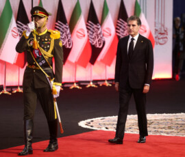 President of the Kurdistan Region, Nechirvan Barzani attends a farewell ceremony for Iran's late Supreme Leader Ayatollah Ali Khamenei, who was killed on February 28 during Israeli and U.S. airstrikes on Iran, for international delegates at the Imam Khomeini Grand Mosalla in Tehran, Iran July 3, 2026. Majid Asgaripour/WANA (West Asia News Agency) via REUTERS ATTENTION EDITORS - THIS PICTURE WAS PROVIDED BY A THIRD PARTY. ISRAEL OUT. NO COMMERCIAL OR EDITORIAL SALES IN ISRAEL. NO ACCESS FOR ISRAELI MEDIA. NO USE BBC PERSIAN. NO USE VOA PERSIAN. NO USE MANOTO. NO USE IRAN INTERNATIONAL. NO USE RADIO FARDA. DIGITAL: NO USE BBC PERSIAN. NO USE VOA PERSIAN. NO USE MANOTO. NO USE IRAN INTERNATIONAL. NO USE RADIO FARDA.