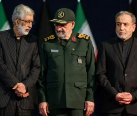 Father-in-law of Iran's Supreme Leader Mojtaba Khamenei, Gholamali Haddad Adel, adviser to Iran's supreme leader Mohsen Rezaei and Iranian Foreign Minister Abbas Araqchi attend a farewell ceremony for Iran's late Supreme Leader Ayatollah Ali Khamenei, who was killed on February 28 during Israeli and U.S. airstrikes on Iran, for international delegates at the Imam Khomeini Grand Mosalla in Tehran, Iran, July 3, 2026. REUTERS/Mohammed Salem Foreign media in Iran operate under guidelines set by the Ministry of Culture and Islamic Guidance, which regulates press activity and permissions ISRAEL OUT. NO COMMERCIAL OR EDITORIAL SALES IN ISRAEL. NO ACCESS FOR ISRAELI MEDIA. NO USE BBC PERSIAN. NO USE VOA PERSIAN. NO USE MANOTO. NO USE IRAN INTERNATIONAL. NO USE RADIO FARDA. DIGITAL: NO USE BBC PERSIAN. NO USE VOA PERSIAN. NO USE MANOTO. NO USE IRAN INTERNATIONAL. NO USE RADIO FARDA.