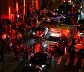 An ambulance in traffic, as the United States celebrates its 250th anniversary on Independence Day in New York City, U.S., July 4, 2026. REUTERS/Angelina Katsanis