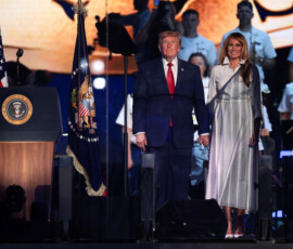 U.S. President Donald Trump and first lady Melania Trump attend a Fourth of July rally, marking the 250th anniversary of U.S. independence, on the National Mall in Washington, D.C., U.S., July 4, 2026. REUTERS/Evan Vucci