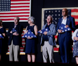 Gold Star family members join President Donald Trump (not pictured) on stage during a Fourth of July rally, marking the 250th anniversary of U.S. independence, on the National Mall in Washington, D.C., U.S., July 4, 2026. REUTERS/Jonathan Ernst
