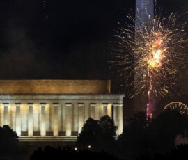 Fireworks explode over the National Mall during the Freedom 250 Salute to America fireworks show, in celebration of the 250th anniversary of U.S. independence, as photographed from Arlington, Virginia, U.S., July 5, 2026. REUTERS/Kylie Cooper