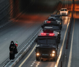 Vehicles transporting security personnel make their way on a road, on the day of the funeral procession for Iran's late Supreme Leader Ayatollah Ali Khamenei, who was killed on February 28 in Israeli and U.S. airstrikes, in Tehran, Iran, July 6, 2026. REUTERS/Alkis Konstantinidis