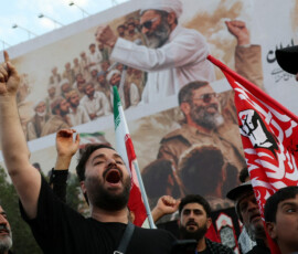 Mourners shout slogans on the day of a funeral procession for Iran's late Supreme Leader Ayatollah Ali Khamenei, who was killed on February 28 in Israeli and U.S. airstrikes, in Tehran, Iran, July 6, 2026. REUTERS/Mohammed Salem