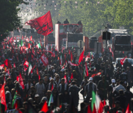 Mourners gather on the day of a funeral procession for Iran's late Supreme Leader Ayatollah Ali Khamenei, who was killed on February 28 in Israeli and U.S. airstrikes, in Tehran, Iran, July 6, 2026. REUTERS/Mohammed Salem