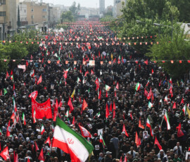 People gather on the day of a funeral procession for Iran's late Supreme Leader Ayatollah Ali Khamenei, who was killed on February 28 in Israeli and U.S. airstrikes, in Tehran, Iran, July 6, 2026. Majid Asgaripour/WANA (West Asia News Agency) via REUTERS