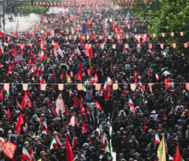 People gather on the day of a funeral procession for Iran's late Supreme Leader Ayatollah Ali Khamenei, who was killed on February 28 in Israeli and U.S. airstrikes, in Tehran, Iran, July 6, 2026. Majid Asgaripour/WANA (West Asia News Agency) via REUTERS