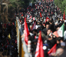 People gather on the day of a funeral procession for Iran's late Supreme Leader Ayatollah Ali Khamenei, who was killed on February 28 in Israeli and U.S. airstrikes, in Tehran, Iran, July 6, 2026. Majid Asgaripour/WANA (West Asia News Agency) via REUTERS