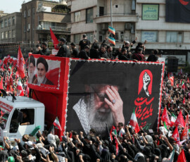 Mourners gather on the day of a funeral procession for Iran's late Supreme Leader Ayatollah Ali Khamenei, who was killed on February 28 in Israeli and U.S. airstrikes, in Tehran, Iran, July 6, 2026. REUTERS/Mohammed Salem