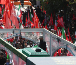 A vehicle carrying coffins of Iran's late Supreme Leader Ayatollah Ali Khamenei and his family members, makes its way as people attend a funeral procession for Khamenei, who was killed on February 28 in Israeli and U.S. airstrikes, in Tehran, Iran, July 6, 2026. Majid Asgaripour/WANA (West Asia News Agency) via REUTERS