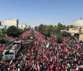 A vehicle carrying coffins of Iran's late Supreme Leader Ayatollah Ali Khamenei and his family members, makes its way as people attend a funeral procession for Khamenei, who was killed on February 28 in Israeli and U.S. airstrikes, in Tehran, Iran, July 6, 2026. Majid Asgaripour/WANA (West Asia News Agency) via REUTERS