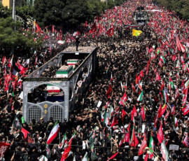 A vehicle carrying coffins of Iran's late Supreme Leader Ayatollah Ali Khamenei and his family members, makes its way as people attend a funeral procession for Khamenei, who was killed on February 28 in Israeli and U.S. airstrikes, in Tehran, Iran, July 6, 2026. Picture taken on a mobile phone. Majid Asgaripour/WANA (West Asia News Agency) via REUTERS
