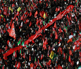 Mourners gather on the day of a funeral procession for Iran's late Supreme Leader Ayatollah Ali Khamenei, who was killed on February 28 in Israeli and U.S. airstrikes, in Tehran, Iran, July 6, 2026. REUTERS/Murad Sezer