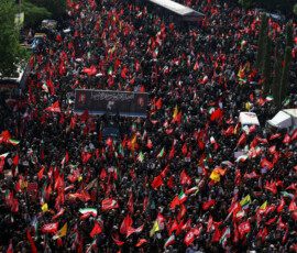 Mourners gather on the day of a funeral procession for Iran's late Supreme Leader Ayatollah Ali Khamenei, who was killed on February 28 in Israeli and U.S. airstrikes, in Tehran, Iran, July 6, 2026. REUTERS/Murad Sezer