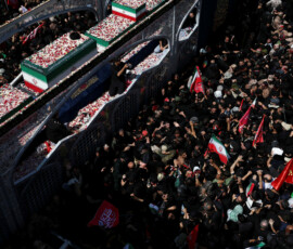 A vehicle carrying coffins of Iran's late Supreme Leader Ayatollah Ali Khamenei and his family members, makes its way as people attend a funeral procession for Khamenei, who was killed on February 28 in Israeli and U.S. airstrikes, in Tehran, Iran, July 6, 2026. Majid Asgaripour/WANA (West Asia News Agency) via REUTERS