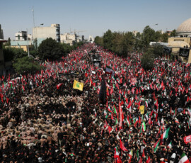 People gather during a funeral procession for Iran's late Supreme Leader Ayatollah Ali Khamenei, who was killed on February 28 in Israeli and U.S. airstrikes, in Tehran, Iran, July 6, 2026. Majid Asgaripour/WANA (West Asia News Agency) via REUTERS