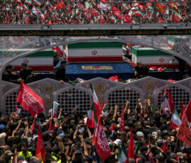 A vehicle carrying the coffins of Iran's late Supreme Leader Ayatollah Ali Khamenei and members of his family makes its way as people attend a funeral procession for Khamenei, who was killed on February 28 in Israeli and U.S. airstrikes, in Tehran, Iran July 6, 2026. REUTERS/Alkis Konstantinidis Foreign media in Iran operate under guidelines set by the Ministry of Culture and Islamic Guidance, which regulates press activity and permissions ISRAEL OUT. NO COMMERCIAL OR EDITORIAL SALES IN ISRAEL. NO ACCESS FOR ISRAELI MEDIA. NO USE BBC PERSIAN. NO USE VOA PERSIAN. NO USE MANOTO. NO USE IRAN INTERNATIONAL. NO USE RADIO FARDA. DIGITAL: NO USE BBC PERSIAN. NO USE VOA PERSIAN. NO USE MANOTO. NO USE IRAN INTERNATIONAL. NO USE RADIO FARDA.
