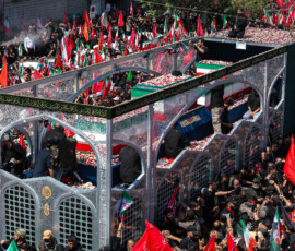 A vehicle carrying coffins of Iran's late Supreme Leader Ayatollah Ali Khamenei and his family members, makes its way as people attend a funeral procession for Khamenei, who was killed on February 28 in Israeli and U.S. airstrikes, in Tehran, Iran July 6, 2026. Office of the Iranian Supreme Leader/ Handout via REUTERS ATTENTION EDITORS - THIS PICTURE WAS PROVIDED BY A THIRD PARTY. ISRAEL OUT. NO COMMERCIAL OR EDITORIAL SALES IN ISRAEL. NO ACCESS FOR ISRAELI MEDIA. NO USE BBC PERSIAN. NO USE VOA PERSIAN. NO USE MANOTO. NO USE IRAN INTERNATIONAL. NO USE RADIO FARDA. DIGITAL: NO USE BBC PERSIAN. NO USE VOA PERSIAN. NO USE MANOTO. NO USE IRAN INTERNATIONAL. NO USE RADIO FARDA. WATERMARK FROM SOURCE.