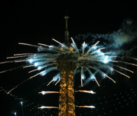 Fireworks shoot off at the Eiffel Tower to mark Bastille Day celebrations in Paris, France, July 13, 2026. REUTERS/Abdul Saboor