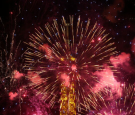 Fireworks shoot off at the Eiffel Tower to mark Bastille Day celebrations in Paris, France, July 13, 2026. REUTERS/Abdul Saboor