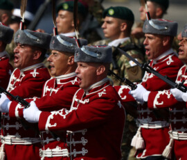 Bulgarian troops march with soldiers from countries of the Coalition of the Willing during the annual Bastille Day military parade on the Place de la Concorde in Paris, France, July 14, 2026. REUTERS/Tom Nicholson