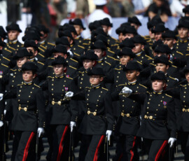 Students of the Ecole Polytechnique (Special military school of Polytechnique) march during the annual Bastille Day military parade on the Place de la Concorde in Paris, France, July 14, 2026. REUTERS/Tom Nicholson