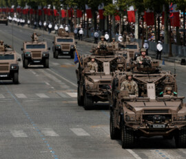 The vehicles of the French Army Special Operations Command (CAST) drive down the Champs-Elysees avenue during the annual Bastille Day military parade in Paris, France, July 14, 2026. REUTERS/Benoit Tessier
