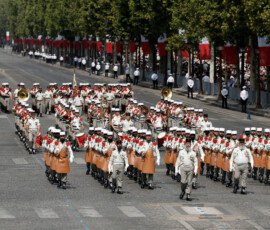 Pioneers of the French Foreign Legion march during the annual Bastille Day military parade on the Champs-Elysees avenue in Paris, France, July 14, 2026. REUTERS/Benoit Tessier