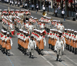 Pioneers of the French Foreign Legion march during the annual Bastille Day military parade on the Champs-Elysees avenue in Paris, France, July 14, 2026. REUTERS/Benoit Tessier
