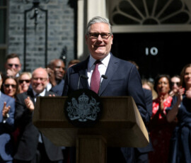British Prime Minister Keir Starmer delivers a statement outside 10 Downing Street before resigning and transferring power to new Labour Party leader Andy Burnham, in London, Britain, July 20, 2026. REUTERS/Isabel Infantes TPX IMAGES OF THE DAY