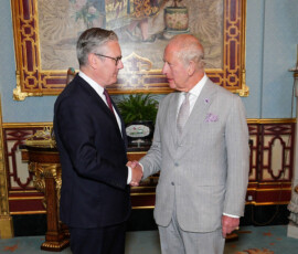 King Charles welcomes outgoing British Prime Minister Keir Starmer during an audience at Buckingham Palace, London, where Starmer will formally resign as Prime Minister after losing the Labour leadership contest to Andy Burnham, who will become the new Prime Minister. Picture date: Monday July 20, 2026. Aaron Chown/Pool via REUTERS