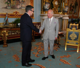 King Charles welcomes Andy Burnham during an audience at Buckingham Palace, London, where he invited the leader of the Labour Party to become Prime Minister and form a new government. Picture date: Monday July 20, 2026. Aaron Chown/Pool via REUTERS