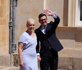 British new Prime Minister Andy Burnham and his wife Marie-France van Heel, leave Buckingham Palace in London after an audience with King Charles, where he was invited to become Prime Minister and form a new government. Picture date: Monday July 20, 2026. Aaron Chown/Pool via REUTERS